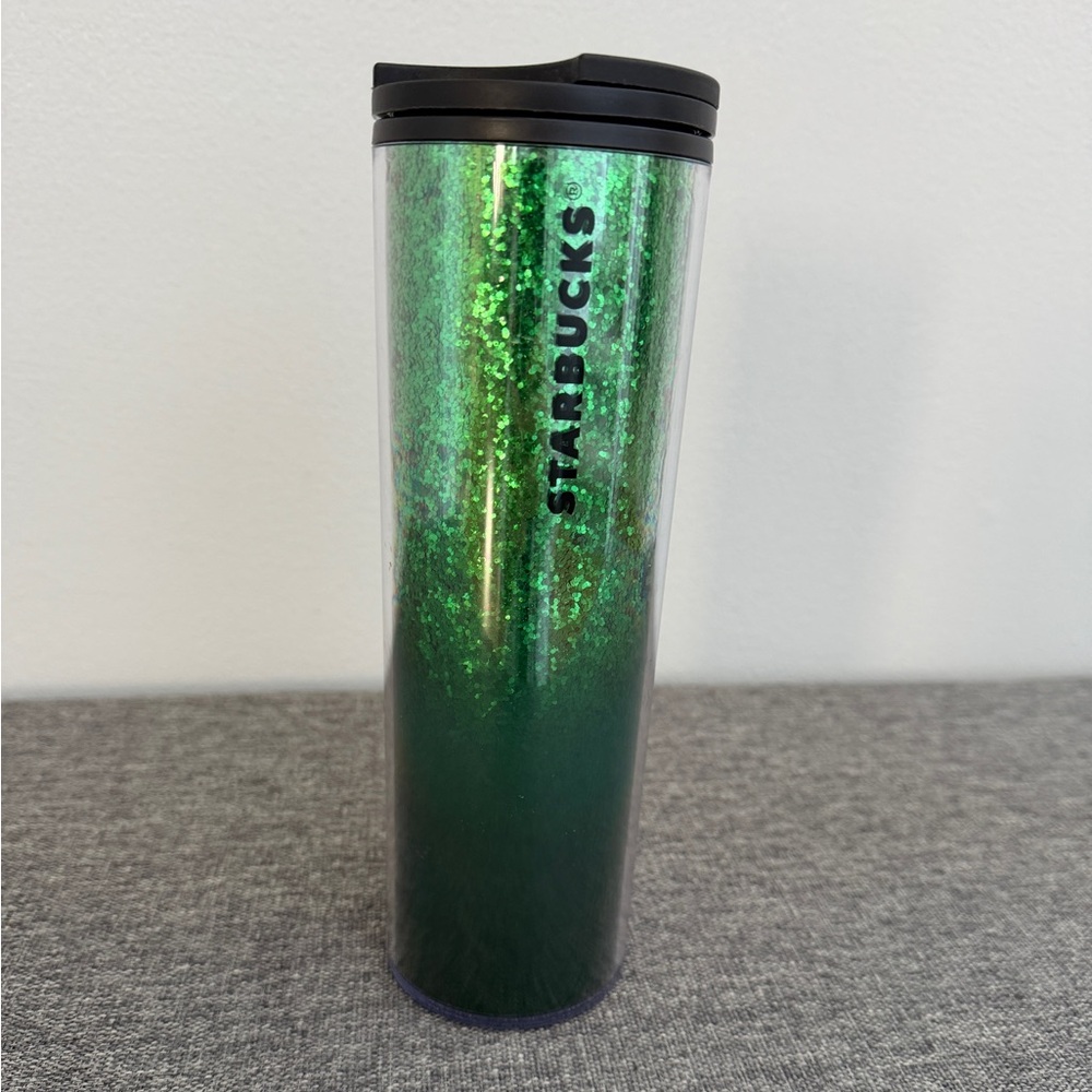 Starbucks Green Glitter Thin Tumbler 2019 Holiday Ombre Sparkly 16 oz Hot Cold